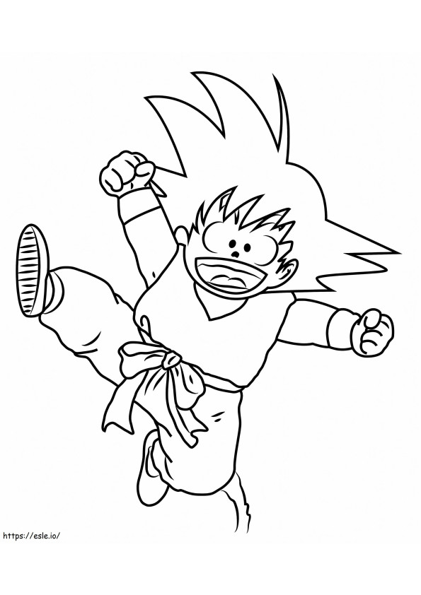 Pequeño y divertido Goku saltando para colorear