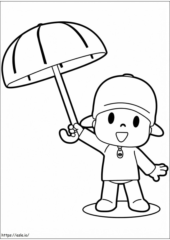 Pocoyo com guarda-chuva para colorir