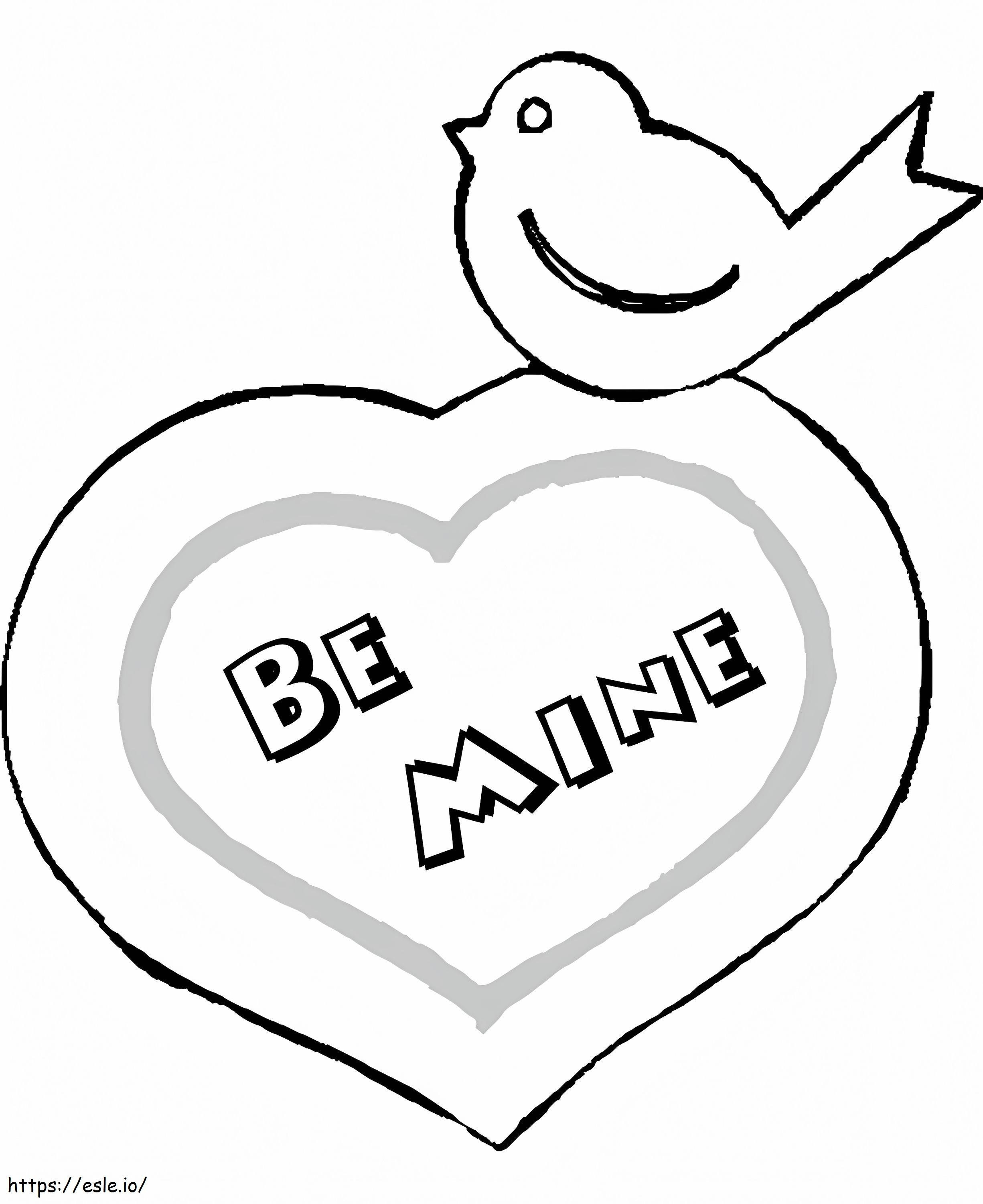 Bird And Valentine Heart coloring page