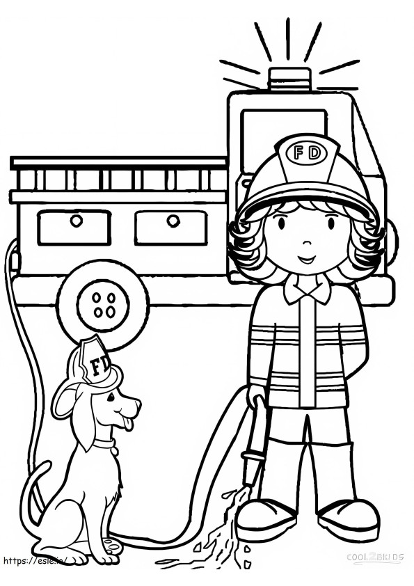 Dog And Firefighter coloring page