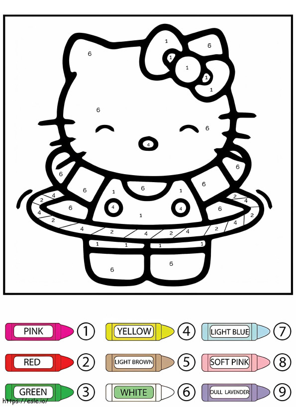 Coloriage Hello Kitty Hula Hoop couleur par numéro à imprimer dessin