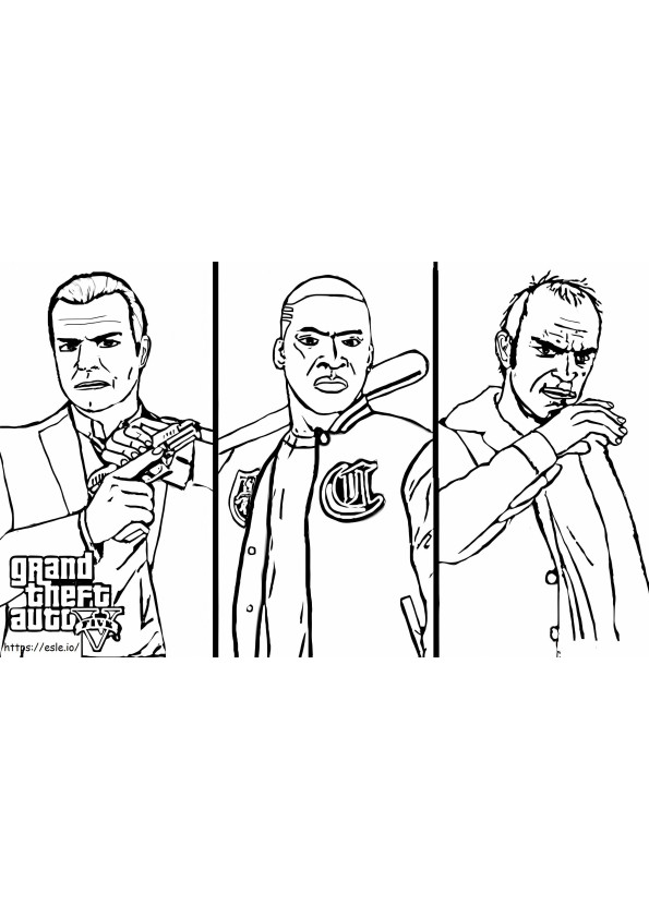Personages uit GTA 5 kleurplaat kleurplaat