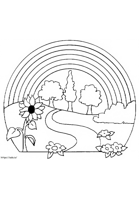 Rainbow And Forest coloring page