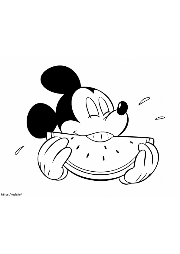 Mickey Mouse eet watermeloen kleurplaat