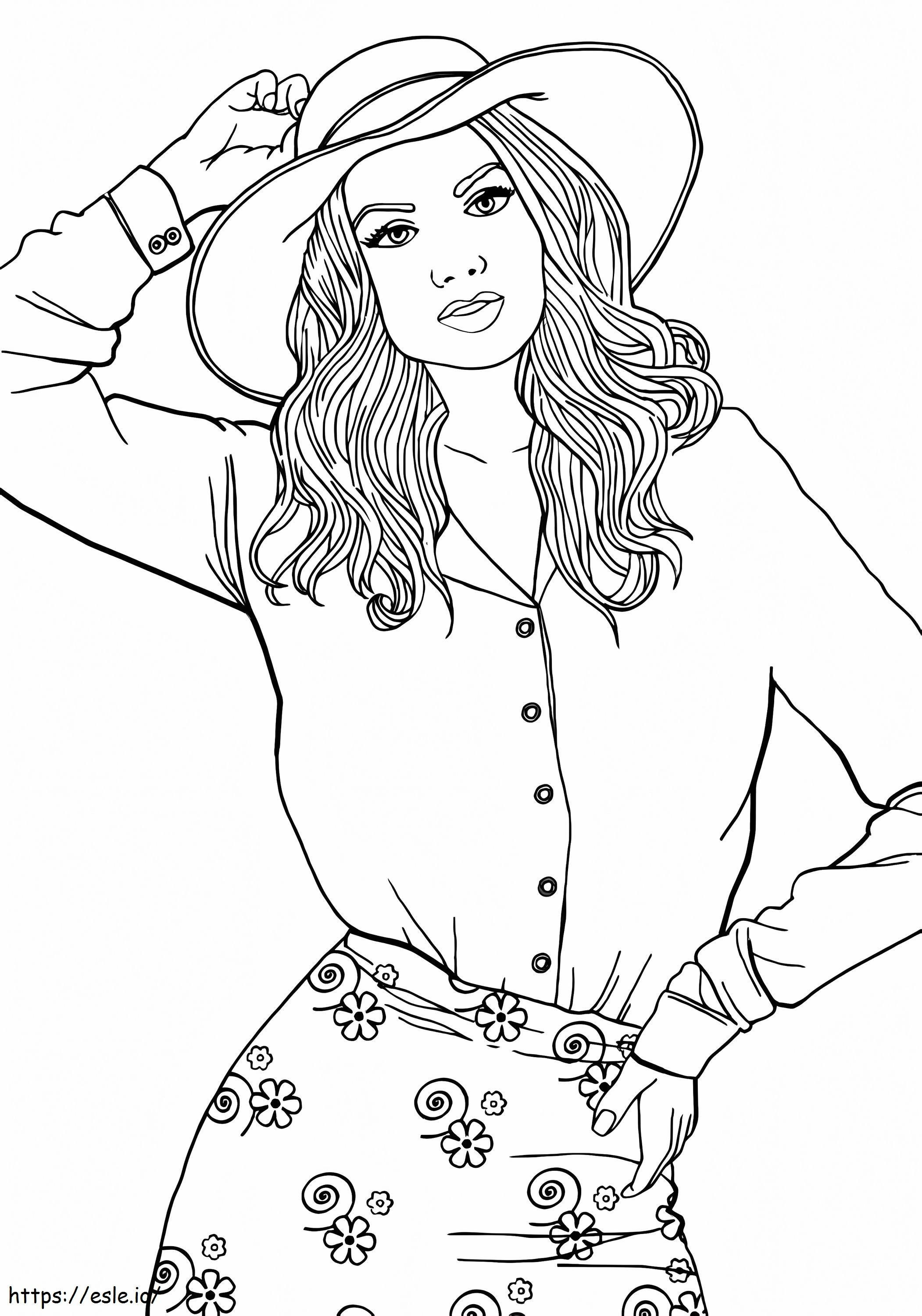 Fashion Girl With Hat coloring page