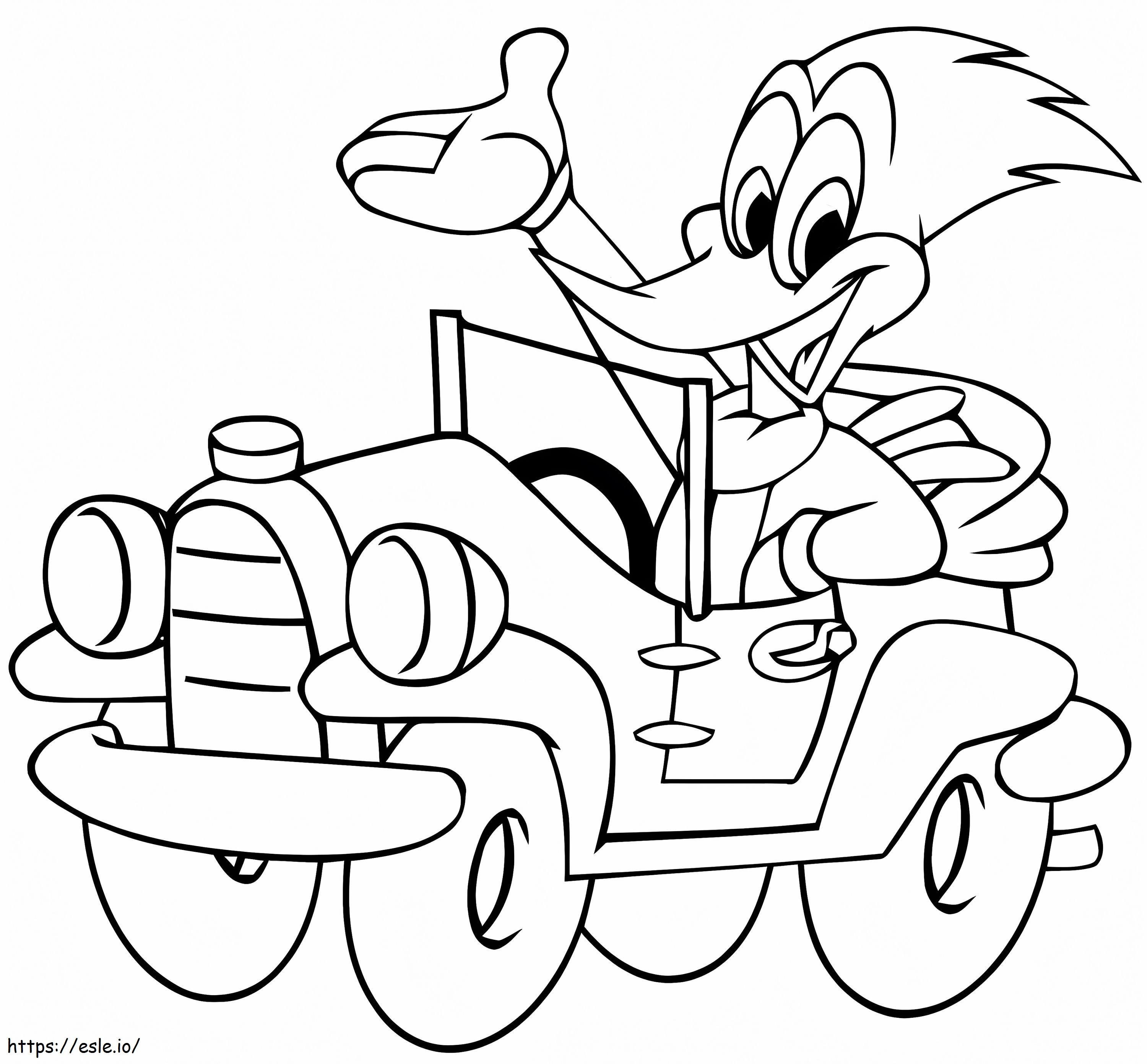 Coloriage Woody Woodpecker en voiture à imprimer dessin