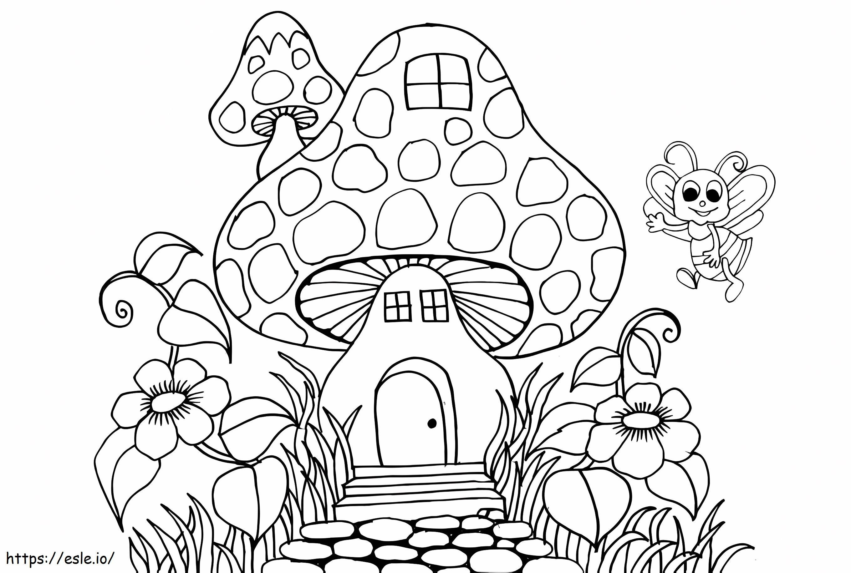 Coloriage Maison Champignon Pour Enfants à imprimer dessin