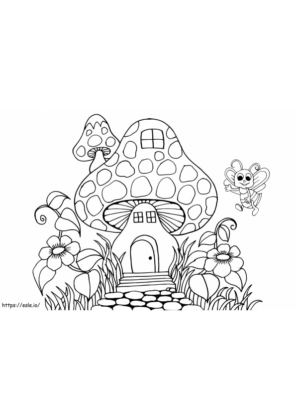 Mushroom House For Children coloring page