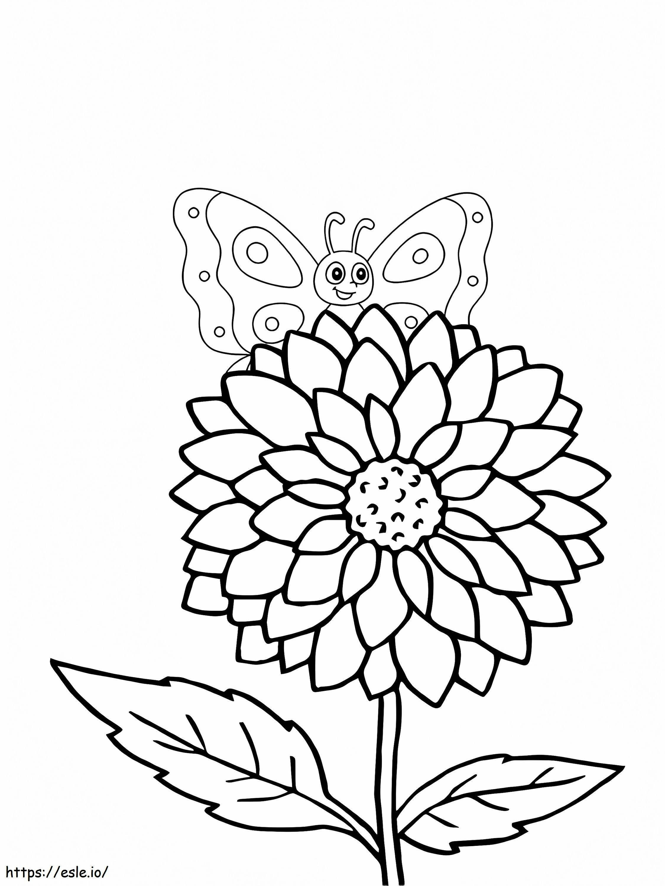 Dahlia Çiçeğinin Arkasındaki Kelebek boyama