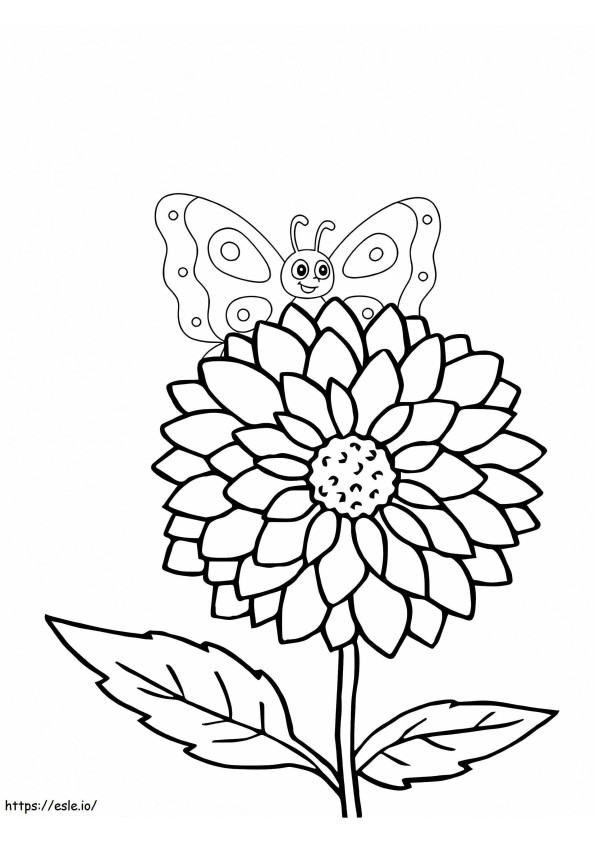 Coloriage Papillon derrière la fleur de Dahlia à imprimer dessin