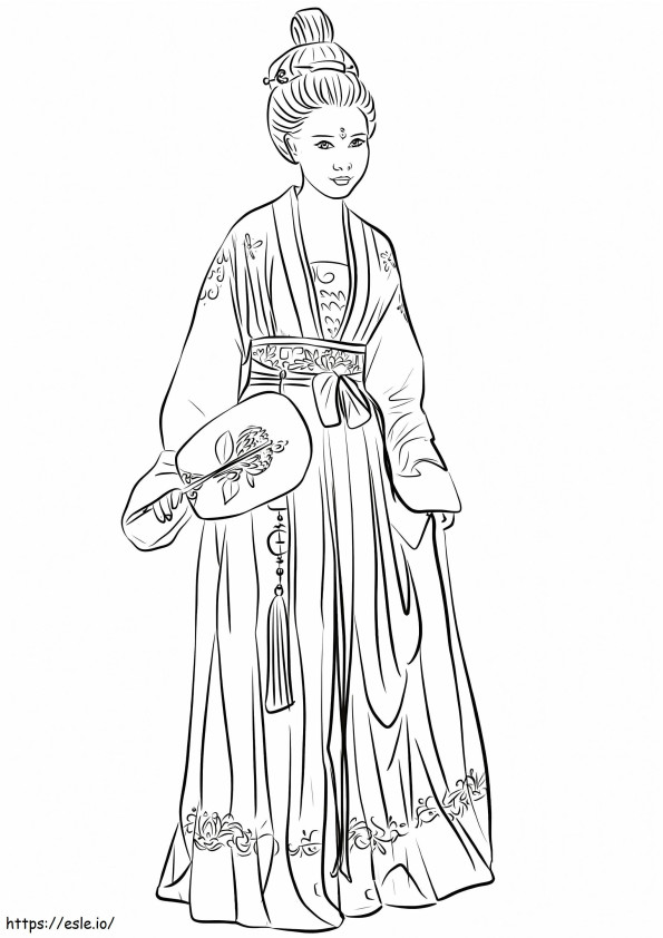 漢服を着た中国人女性 ぬりえ - 塗り絵