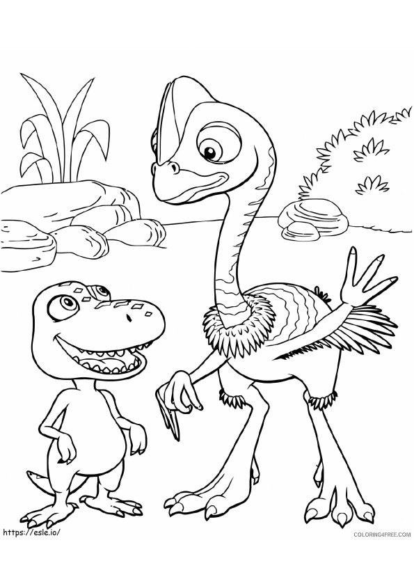 Coloriage Dinosaure et ami à imprimer dessin