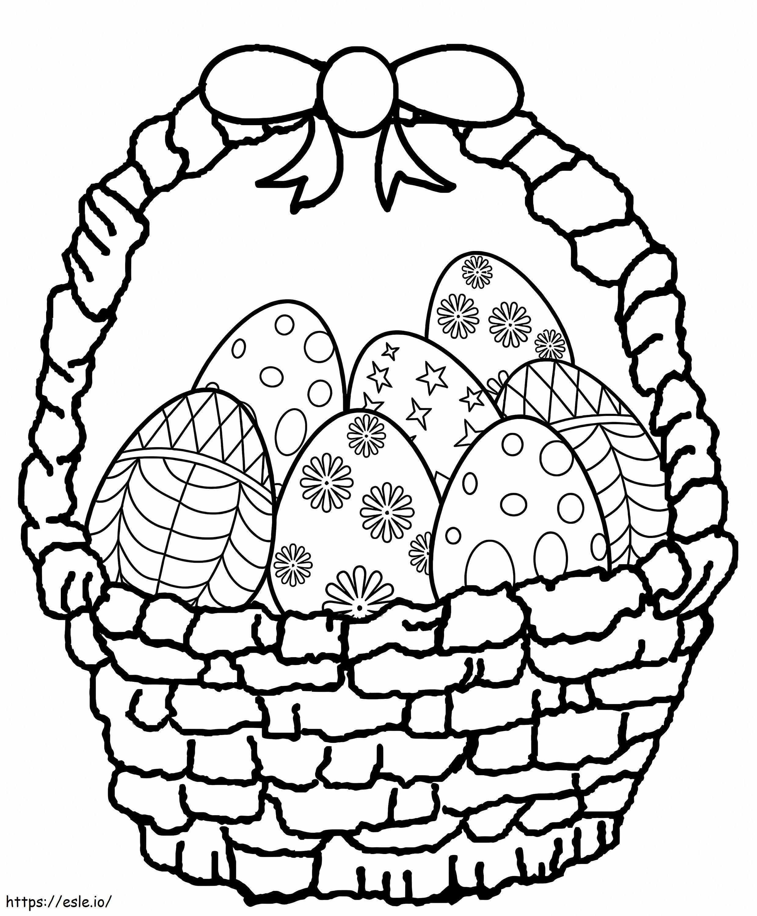 Pääsiäiskori munien kanssa värityskuva