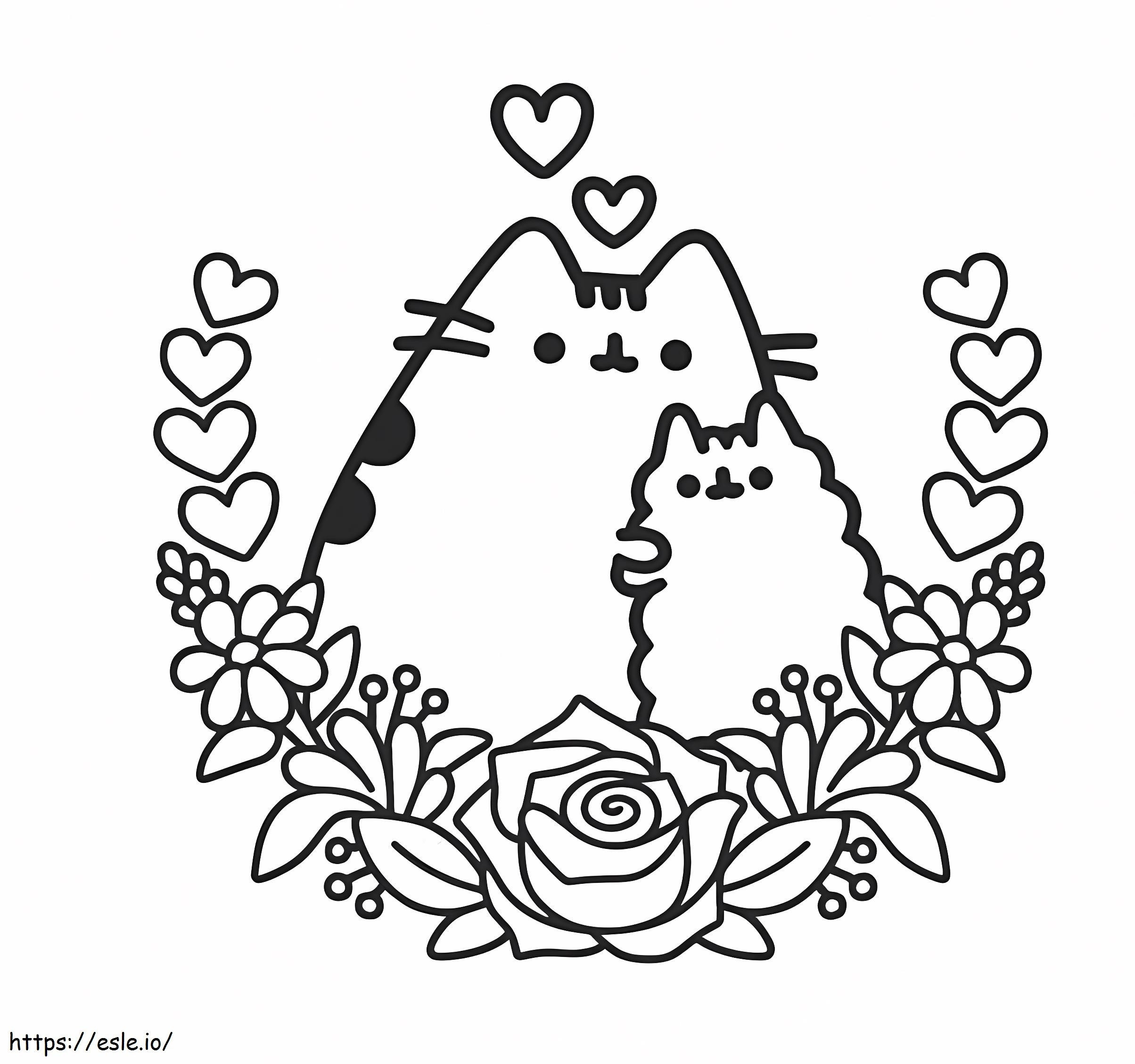 Mother And Son Pusheen With Flower coloring page