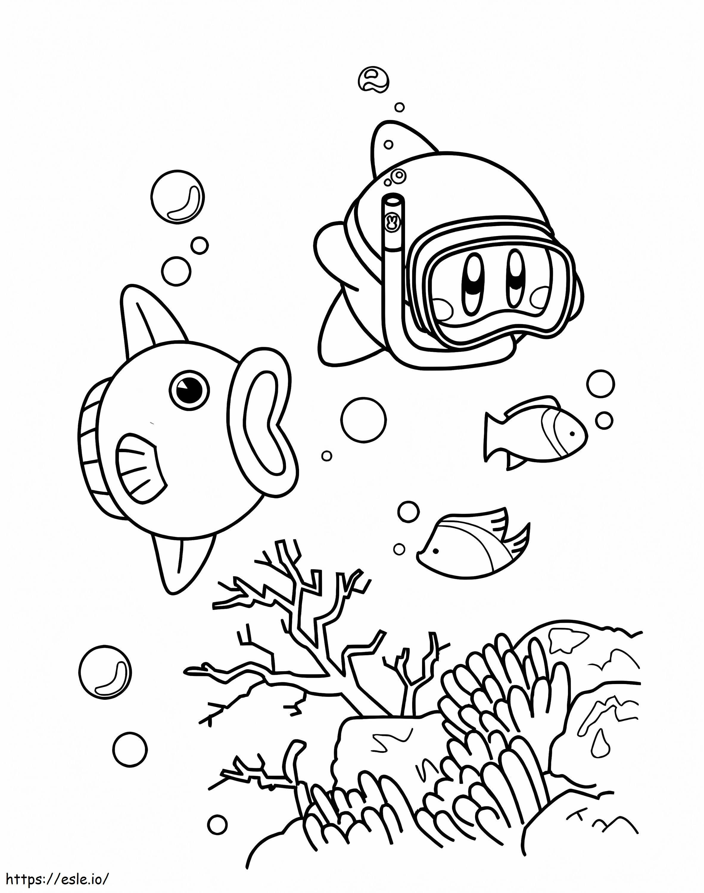 Kirby bajo el océano para colorear