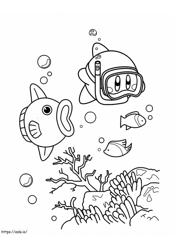 Kirby onder de oceaan kleurplaat