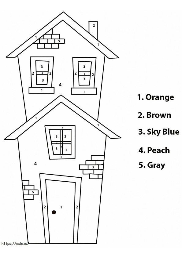 Coloriage Feuille de travail sur la couleur de la maison par numéro à imprimer dessin