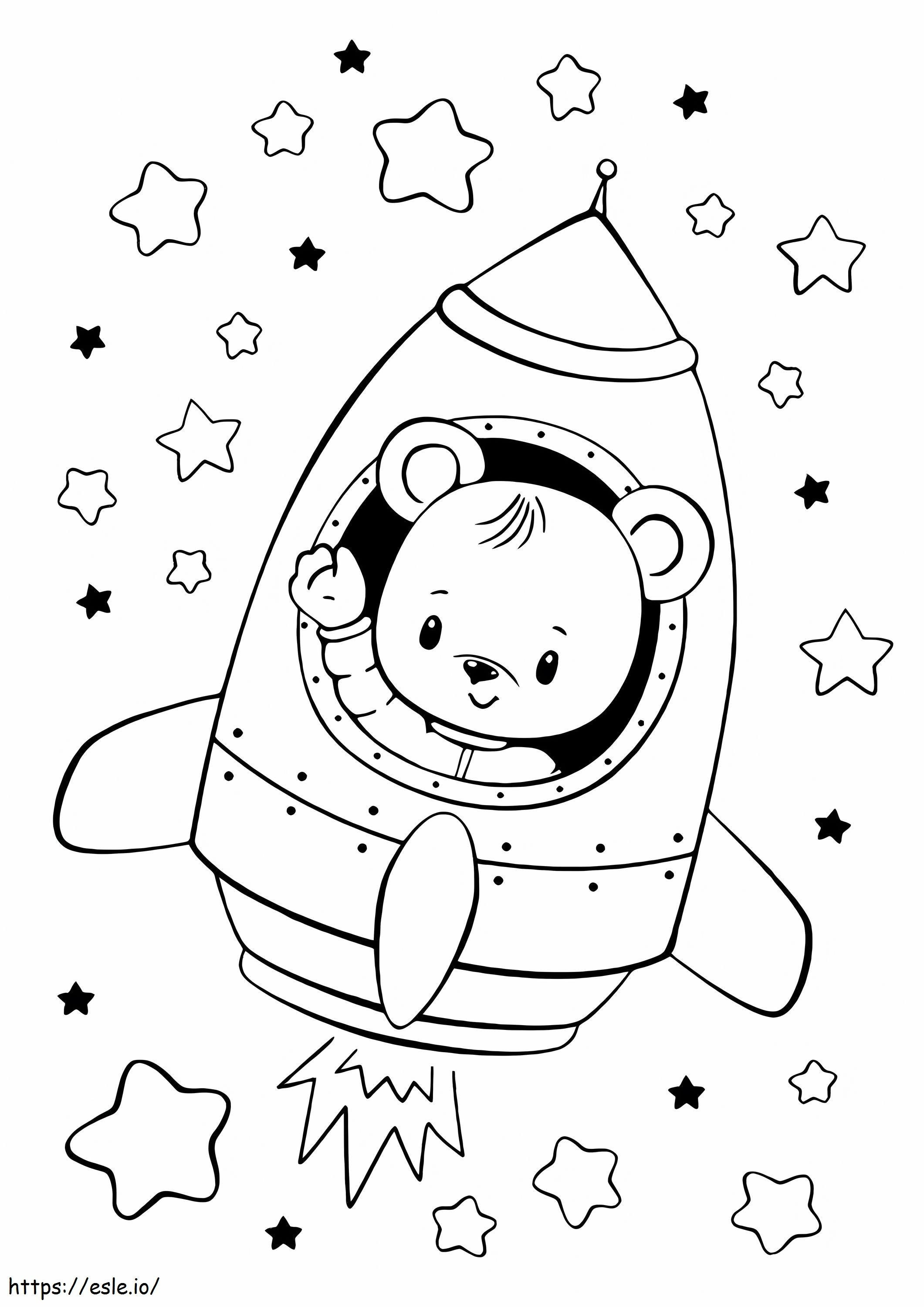 Kawaii Bear On Rocket coloring page