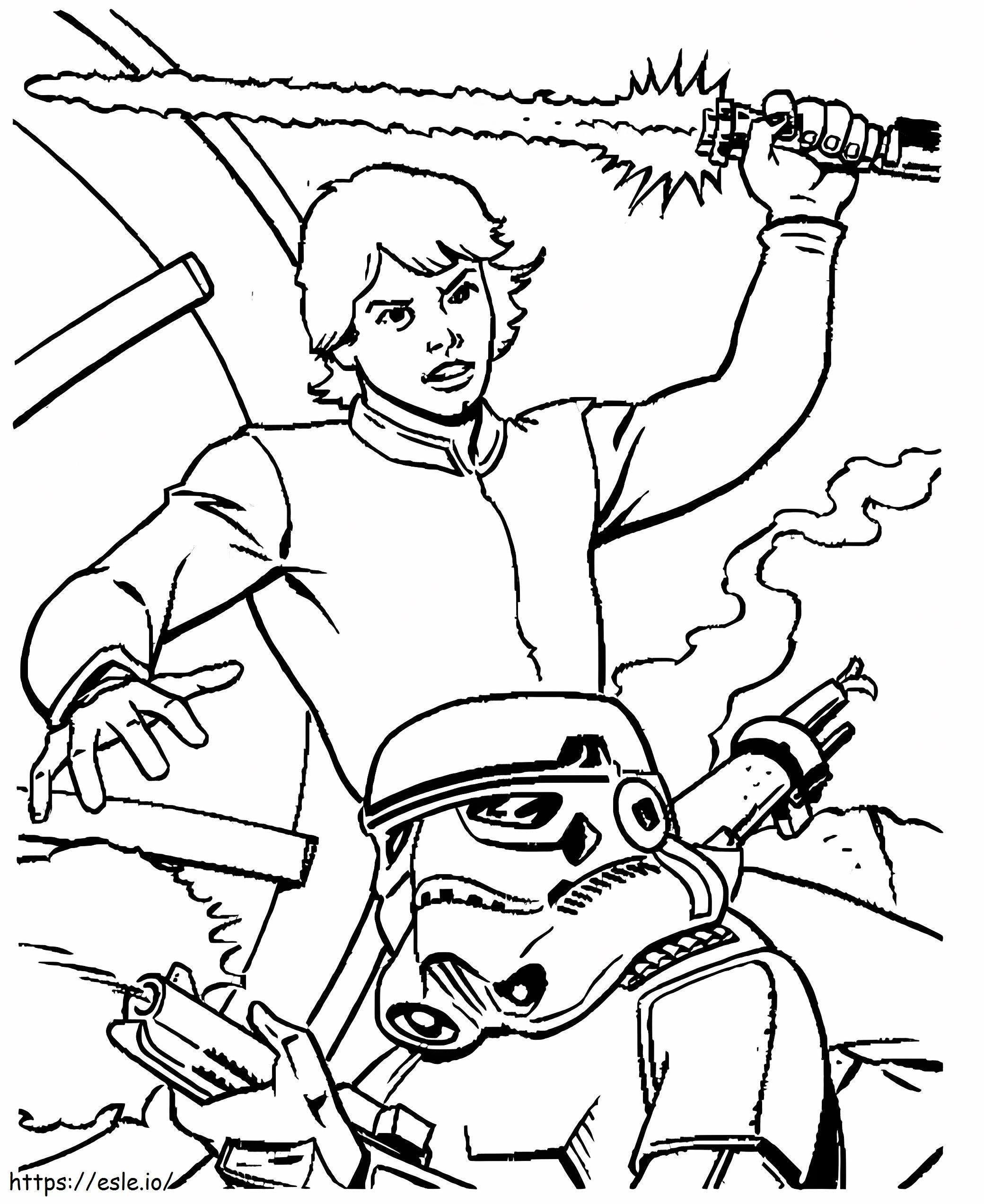Coloriage Luke Skywalker se bat à imprimer dessin