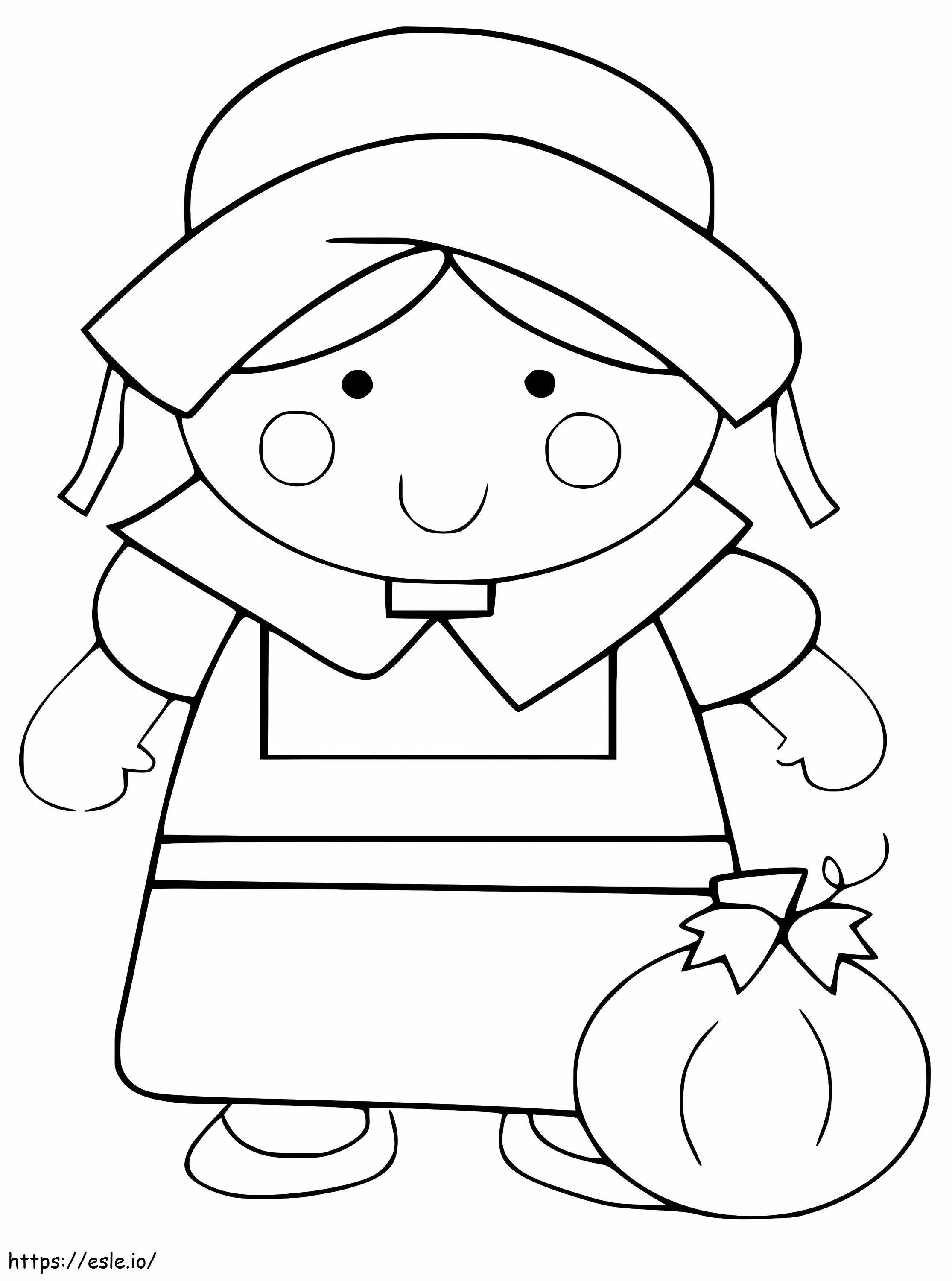 Pilgrim Girl Ja Pumpkin värityskuva
