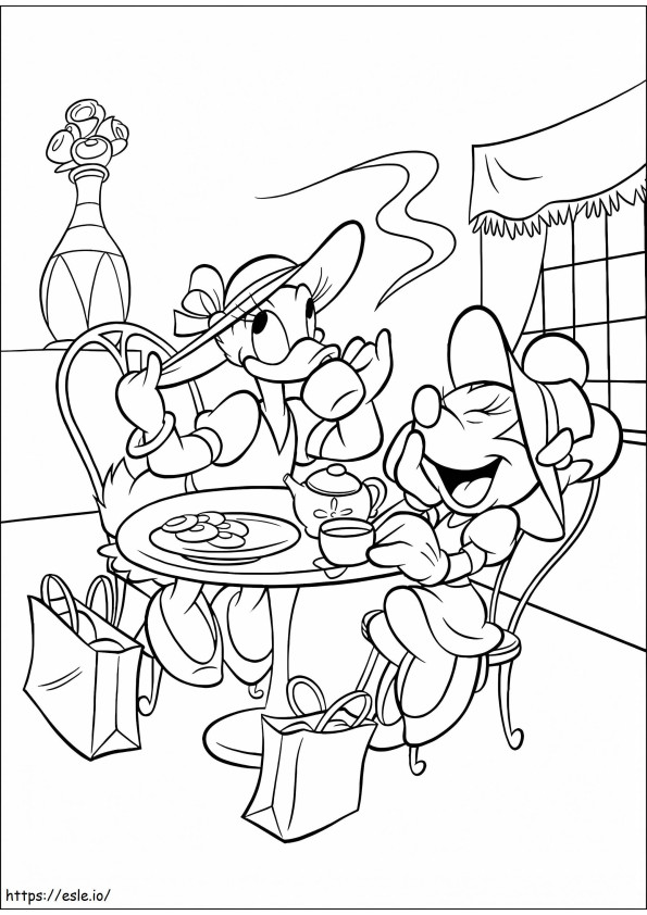 Bebek Daisy dan Minnie Mouse di Pesta Gambar Mewarnai