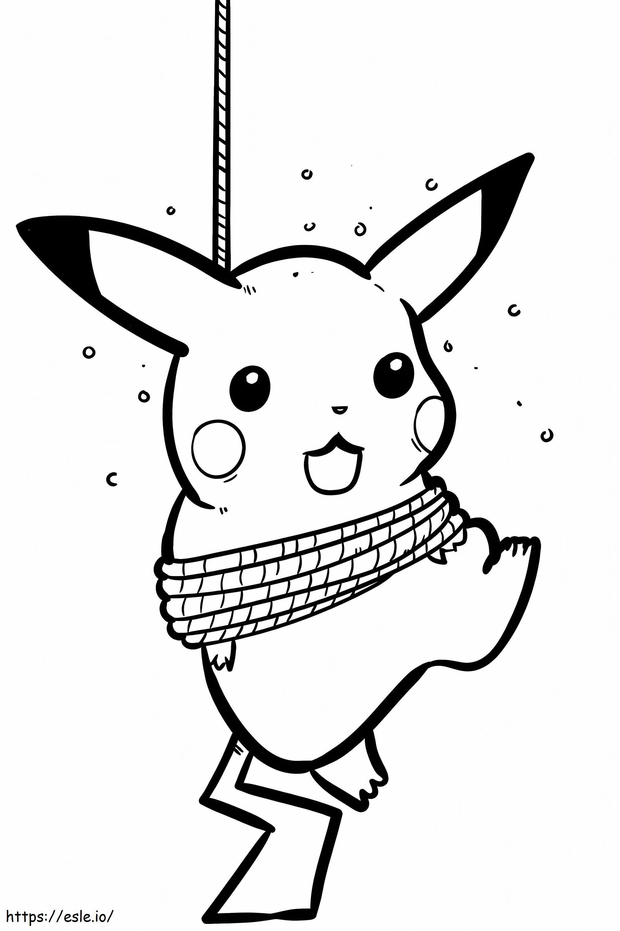 Coloriage Pikachu étant hissé à imprimer dessin