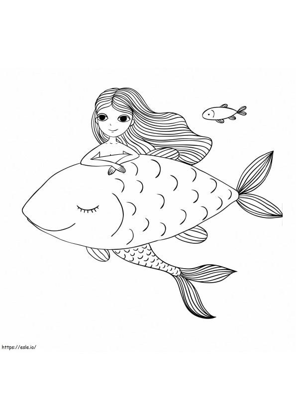 Coloriage Sirène et gros poisson à imprimer dessin