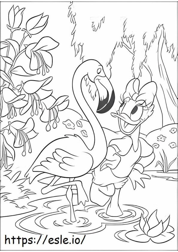 Daisy Duck Met Flamingo kleurplaat