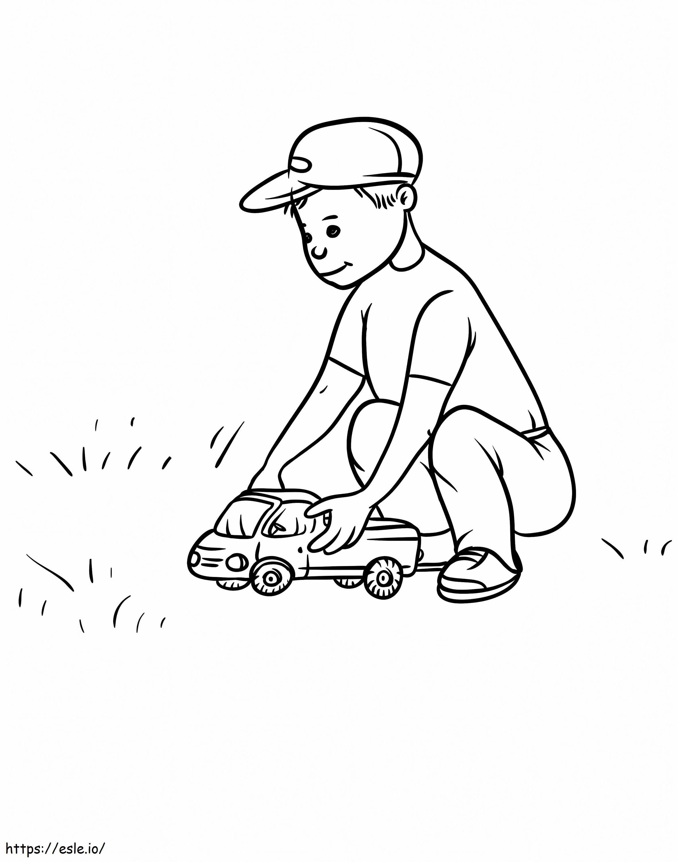 Sketch Little Boy Rolls Toy Lorry Car On Vector 20629217 coloring page