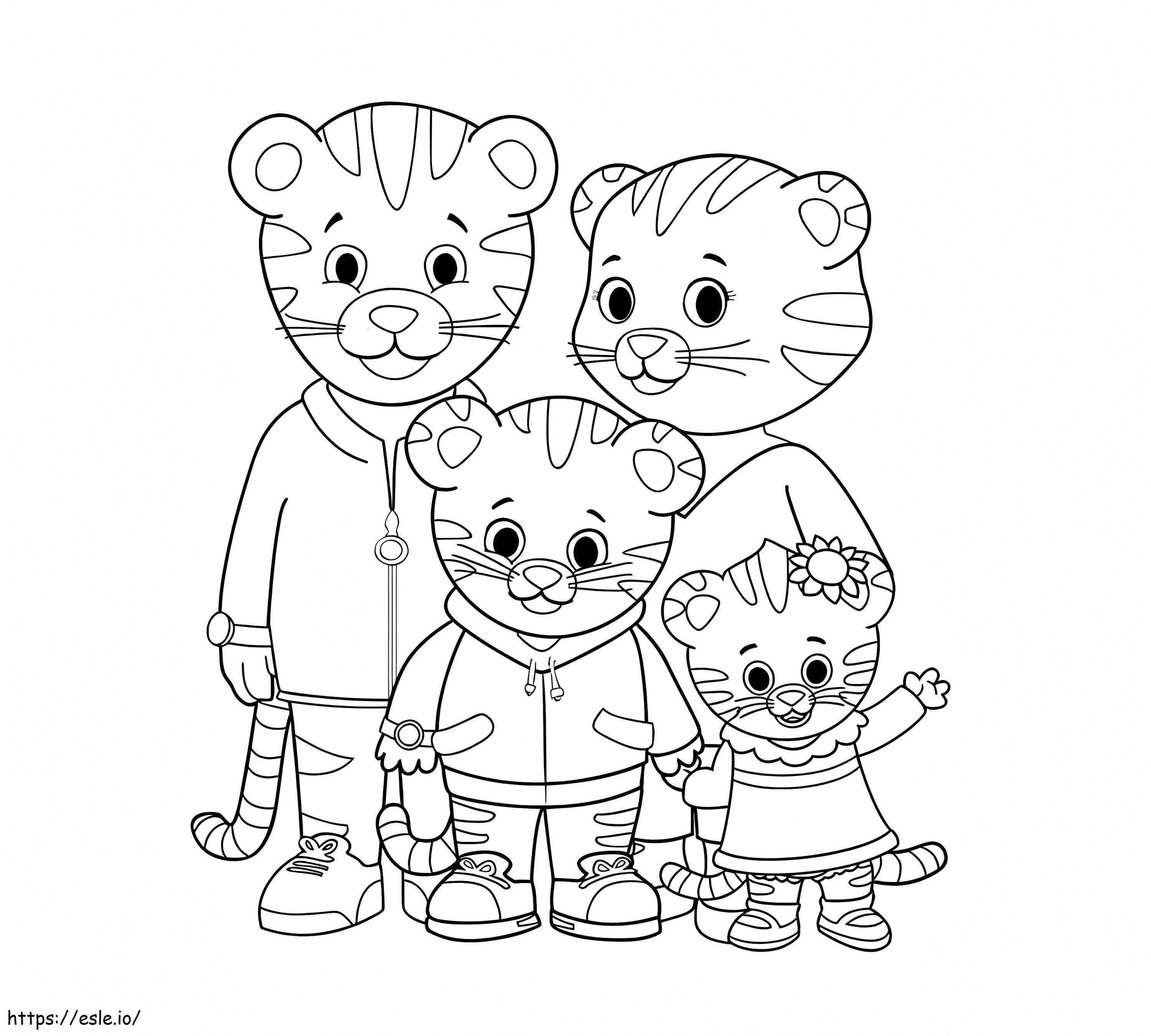 Coloriage Daniel Tigre et sa famille à imprimer dessin