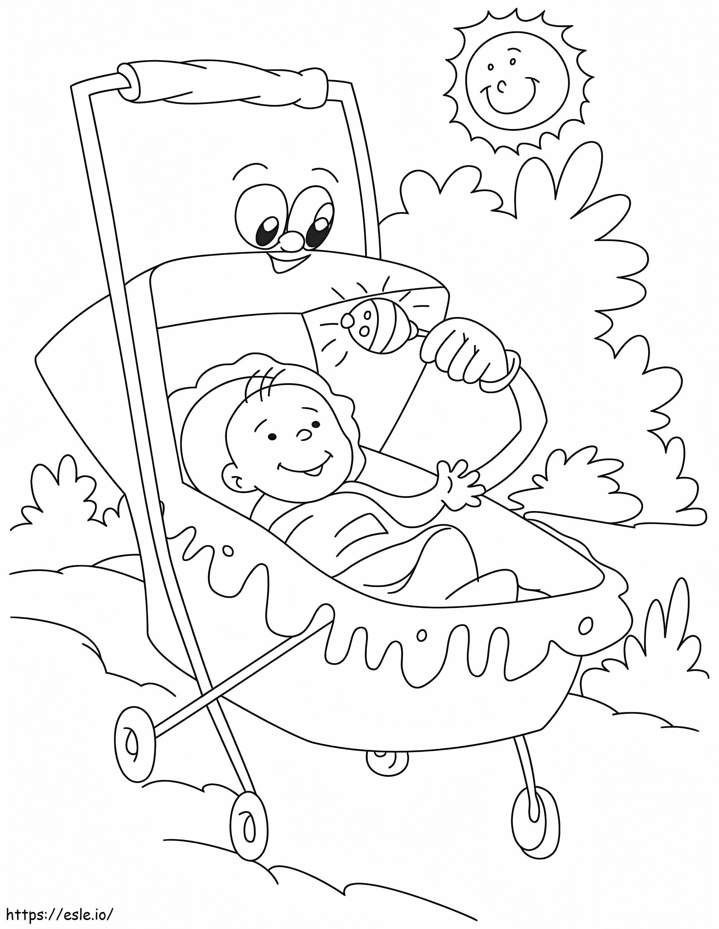Karikatür Bebek Arabası Boyama Sayfası boyama