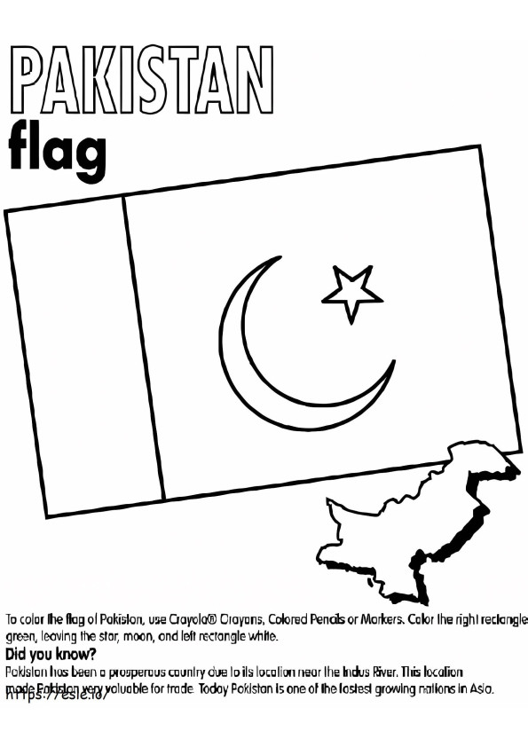 Vlag en kaart van Pakistan kleurplaat