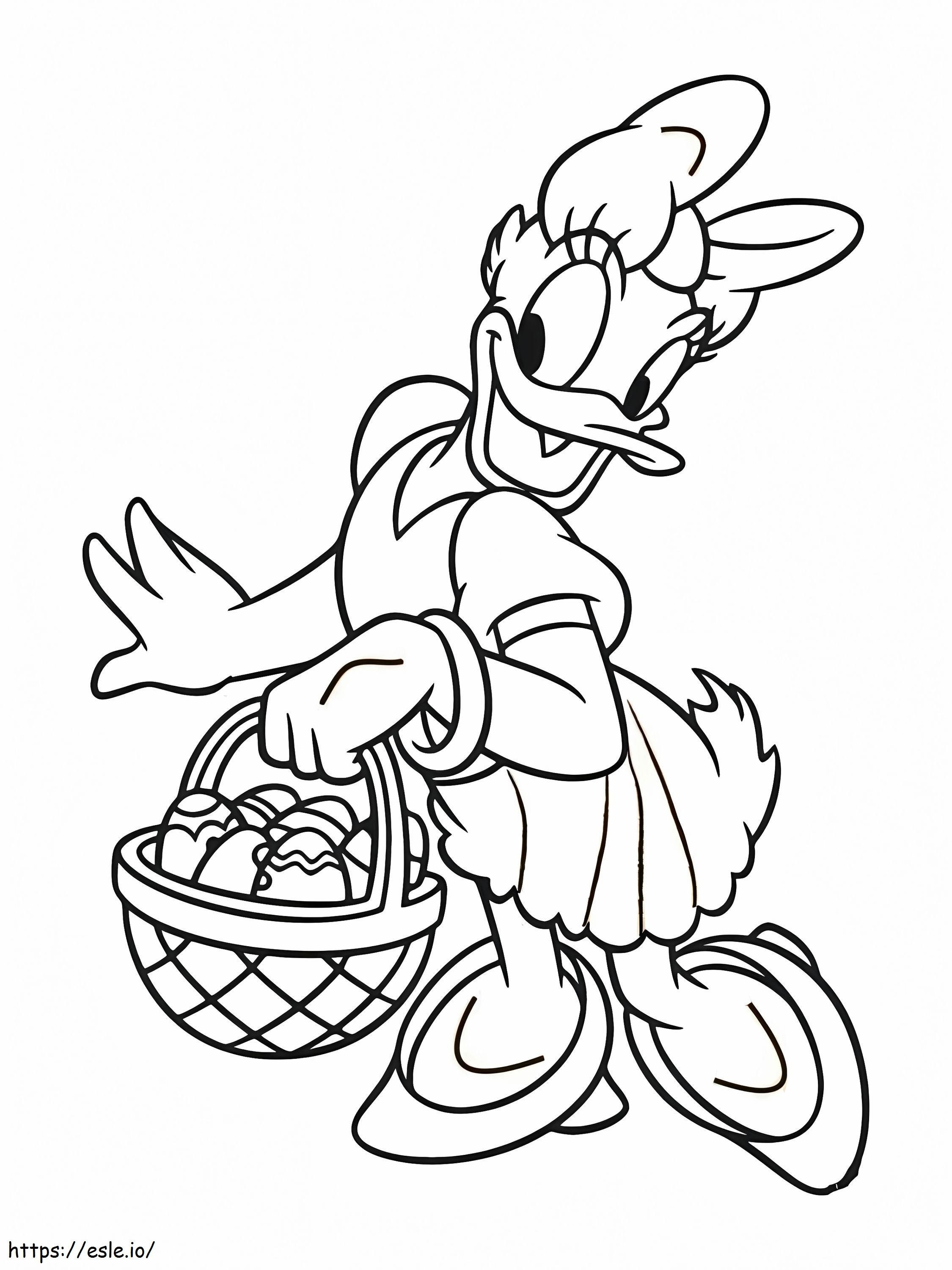 Pato Margarita llevando una cesta para colorear