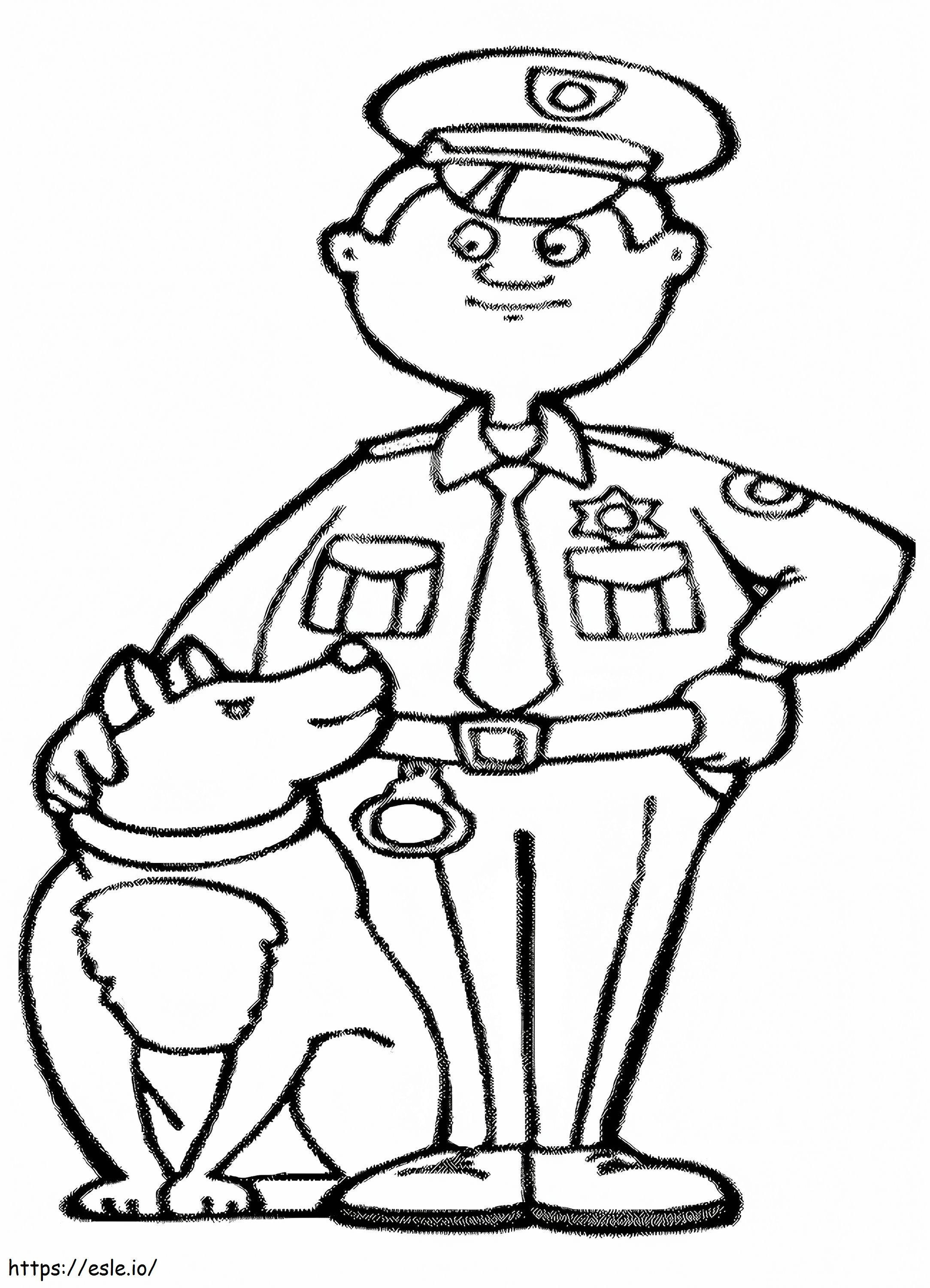 policía y perro para colorear
