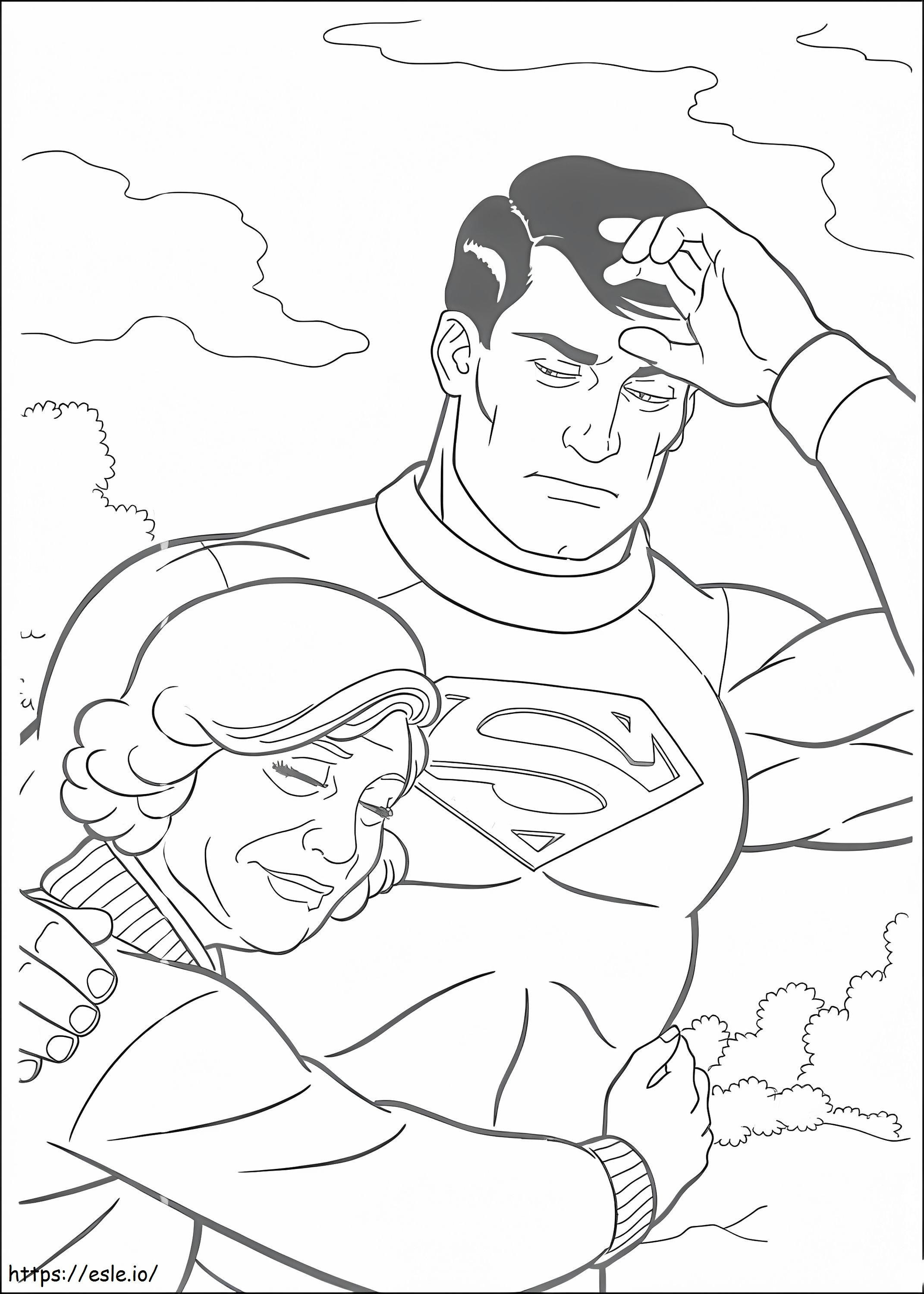 Superman salva a una mujer para colorear