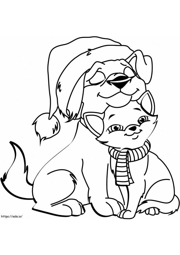 Coloriage 1530676180 Chat et chien de Noël A4 à imprimer dessin
