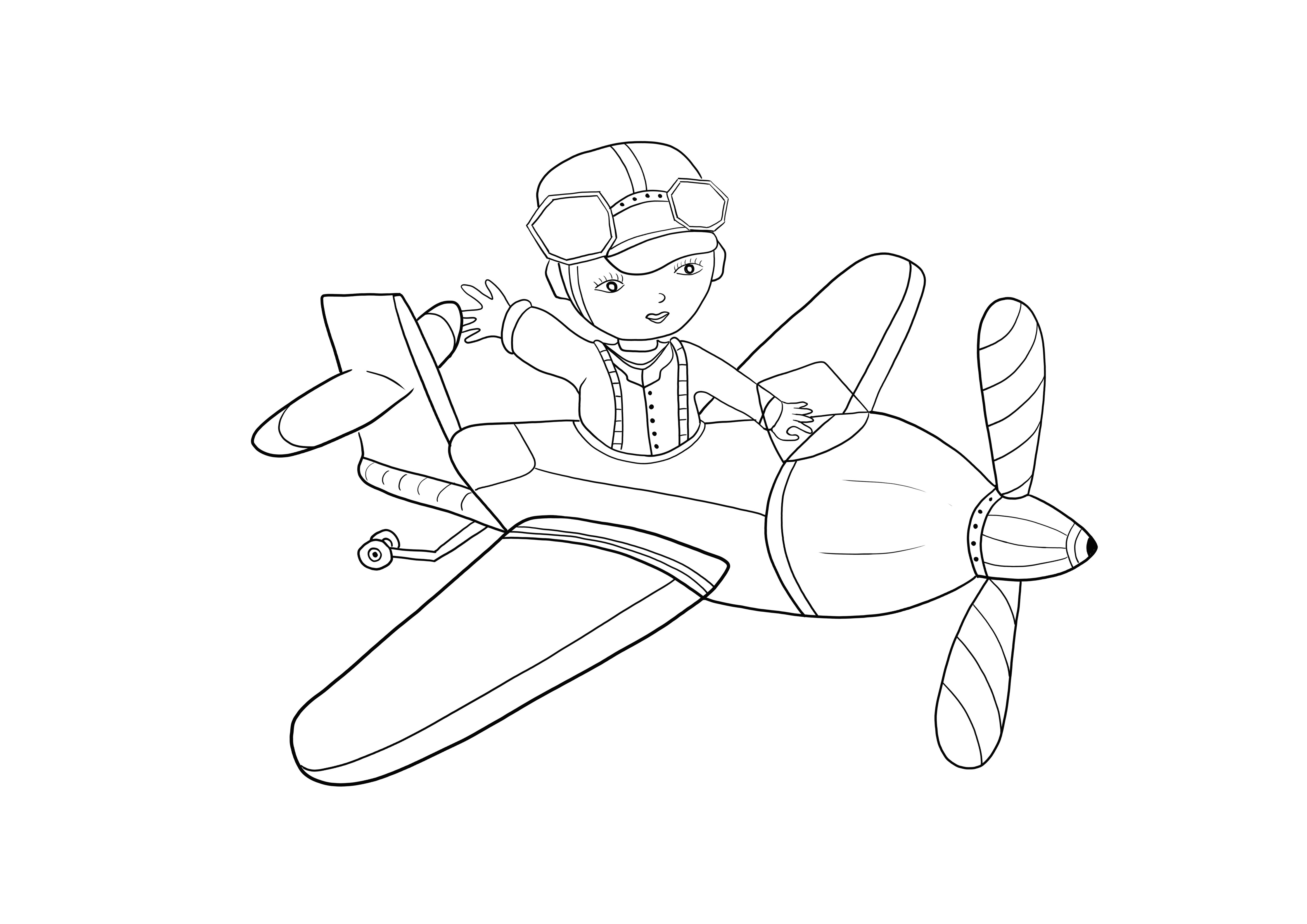飛行機で飛んでいる少年無料印刷可能