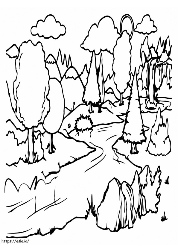Coloriage Forêt Rivière Calme à imprimer dessin