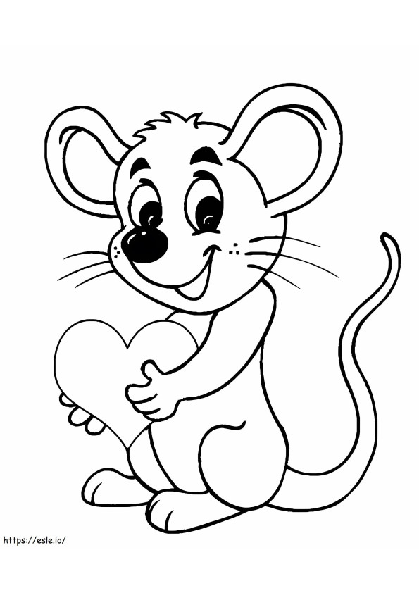 Grappige muis met hart kleurplaat