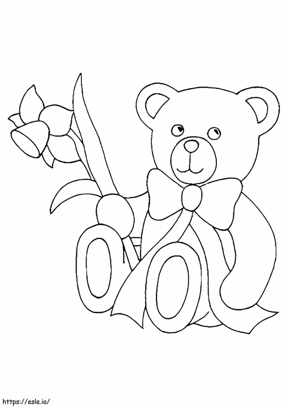 Coloriage 1526004963 L'adorable ours en peluche avec une fleur A4 à imprimer dessin