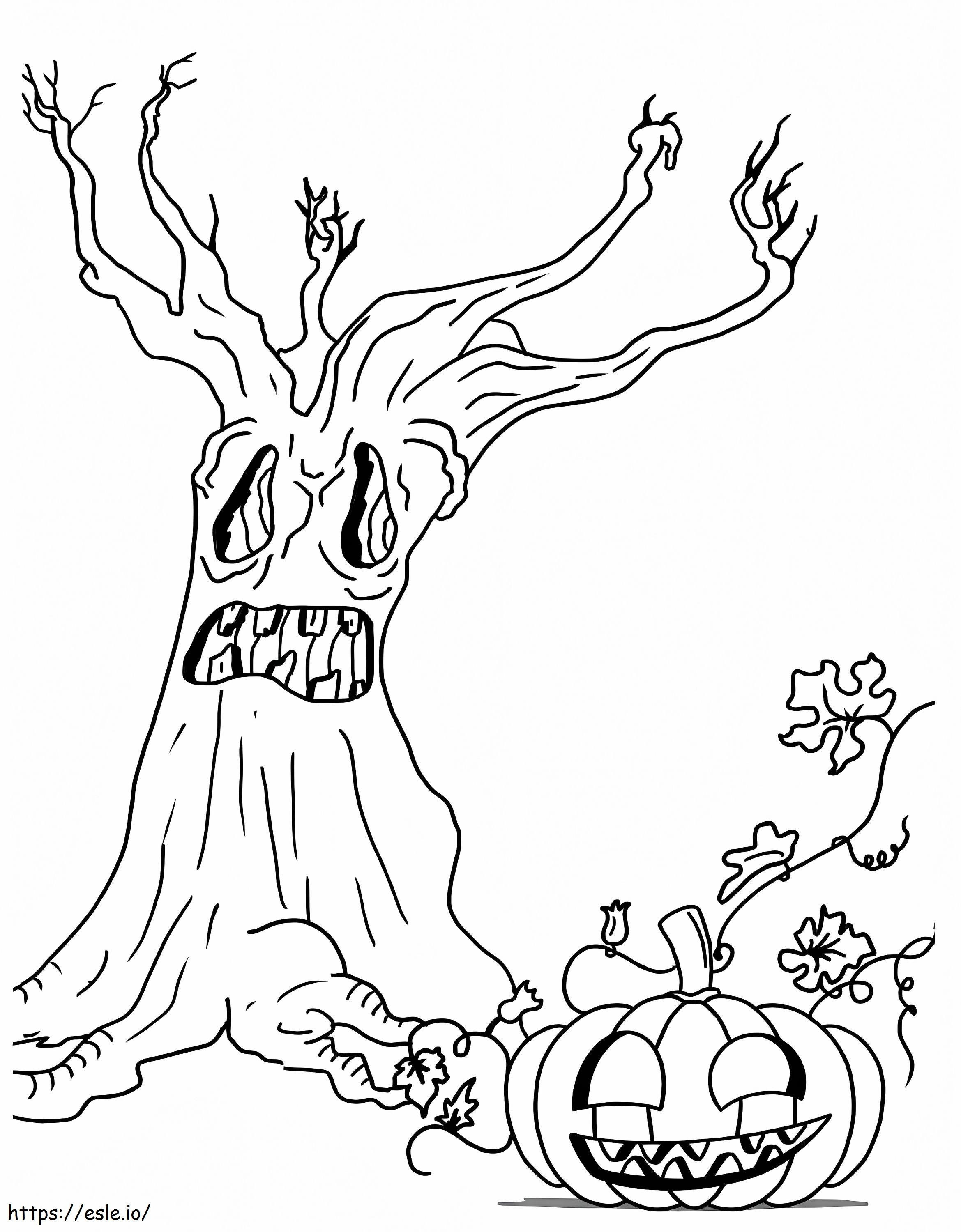 Halloweenowe Drzewo I Dynia kolorowanka