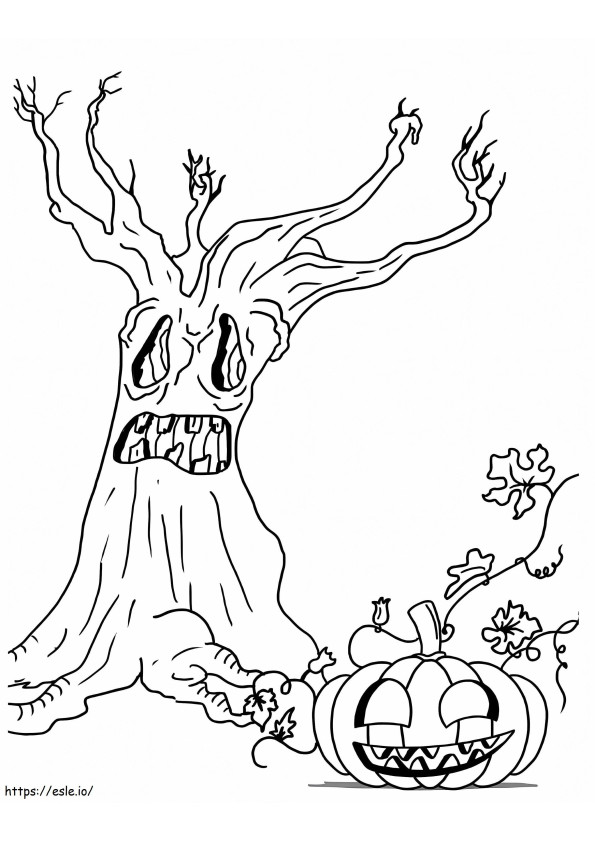 Halloween Tree And Pumpkin coloring page