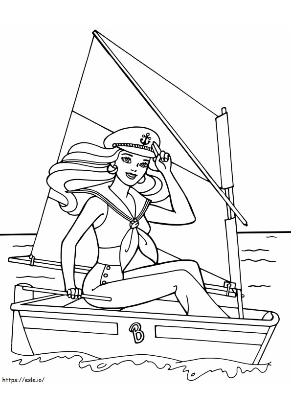 ヨットに乗ったバービー ぬりえ - 塗り絵