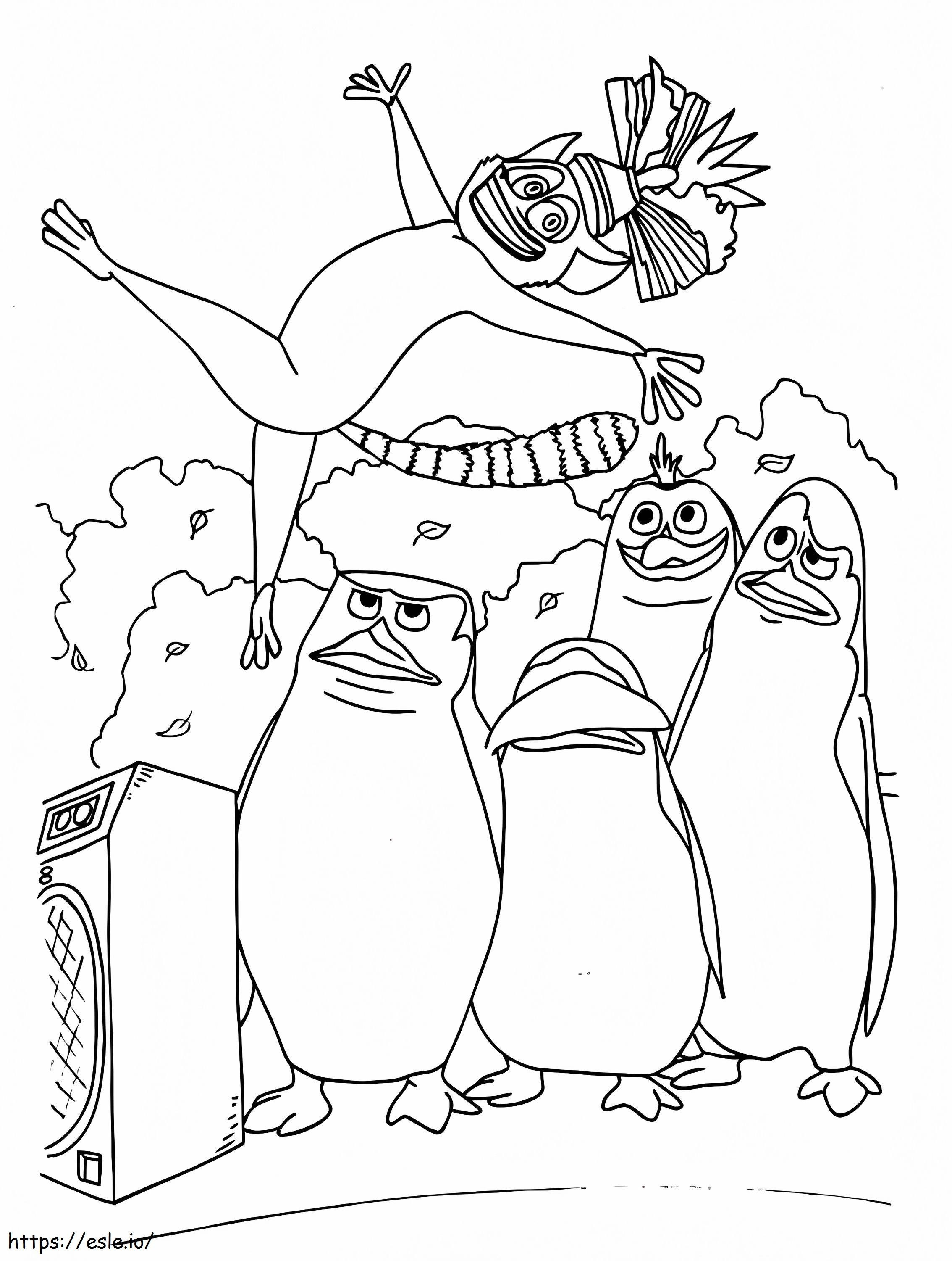 Julien e os pinguins de Madagascar para colorir