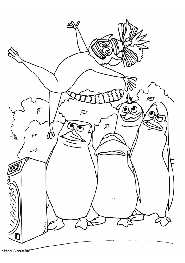 Julien y los pingüinos de Madagascar para colorear