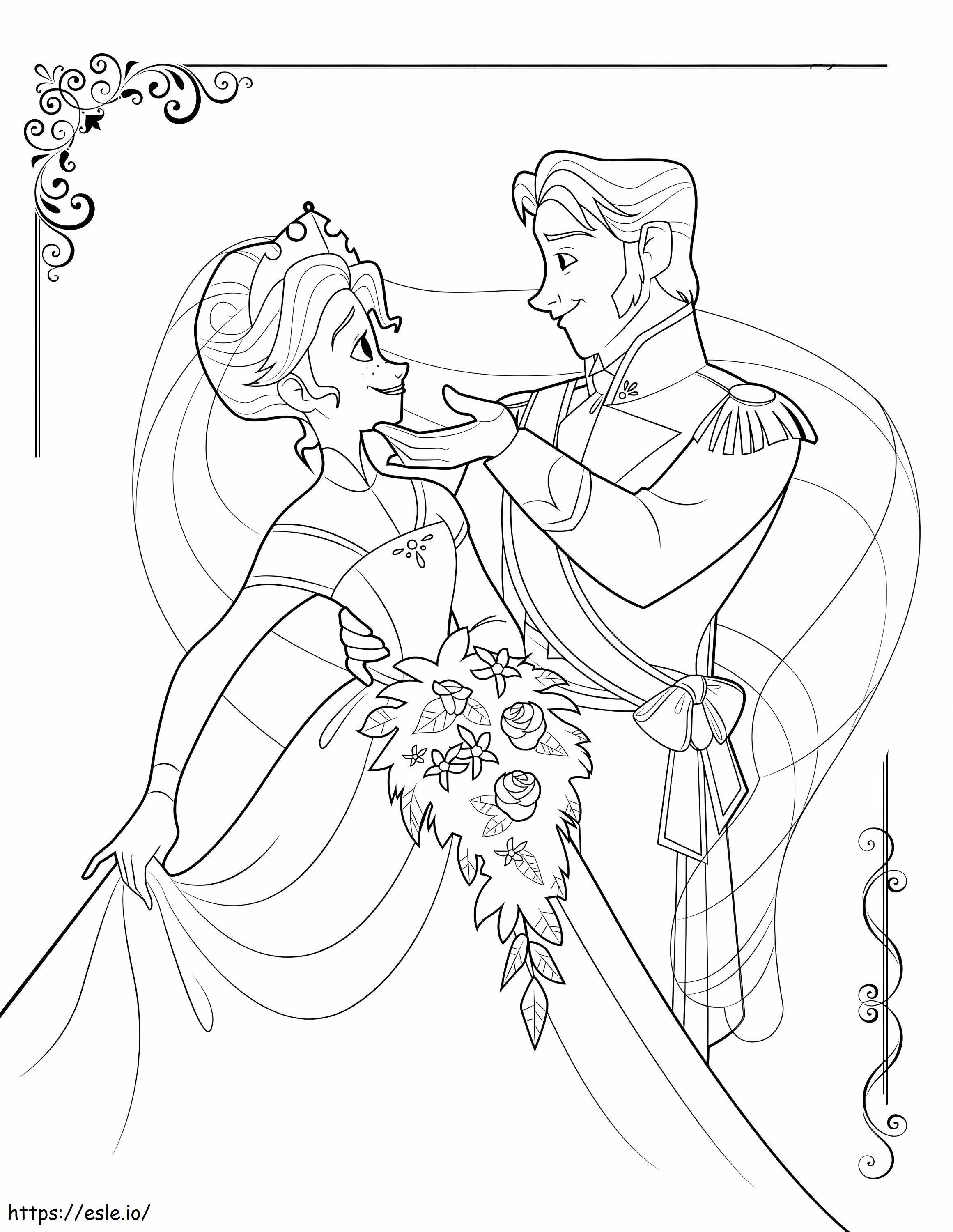La princesa Anna y el príncipe Hans en su boda para colorear
