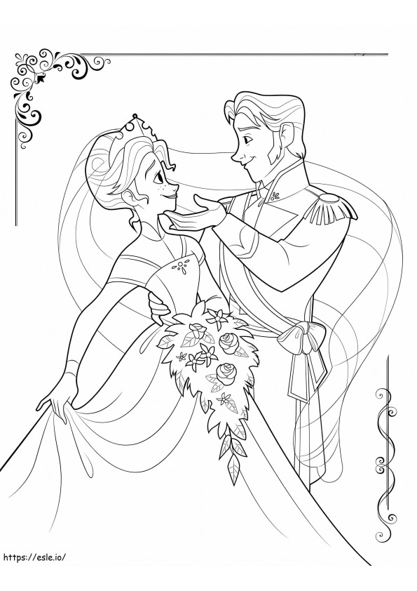 La princesa Anna y el príncipe Hans en su boda para colorear