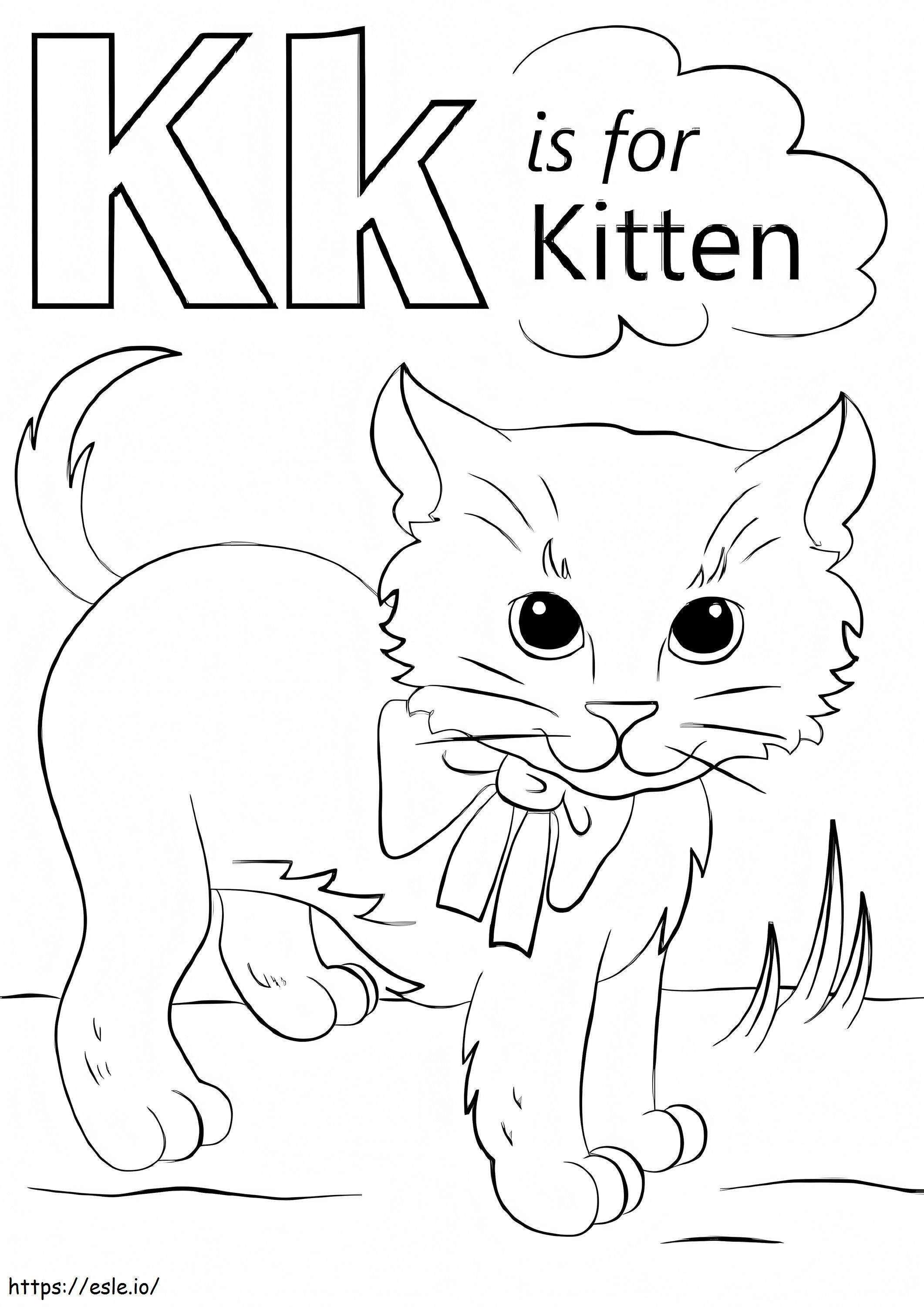 K-kirjain kissanpennulle värityskuva
