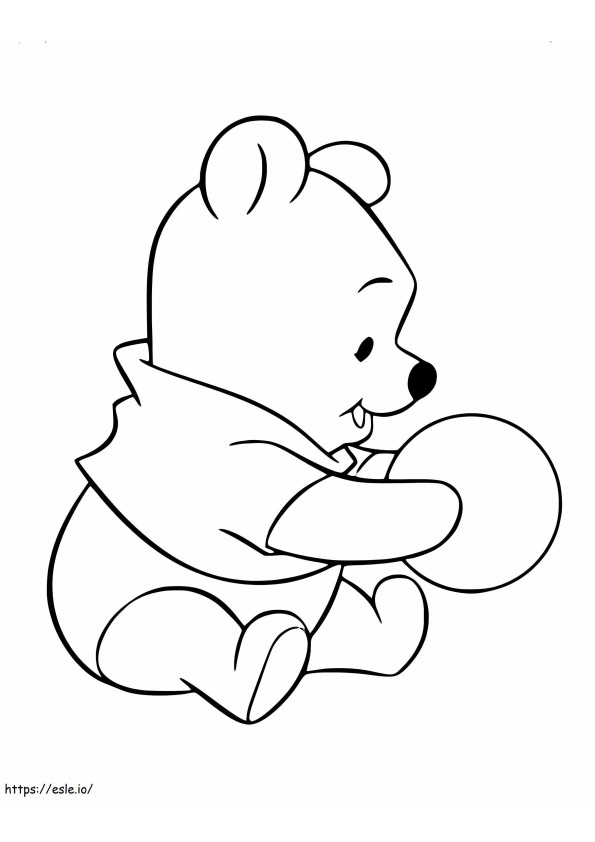 Baby Winnie de Poeh met bal kleurplaat