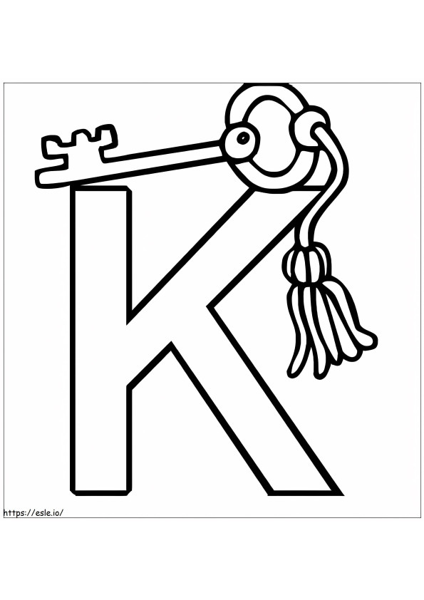 Letter K met sleutel kleurplaat